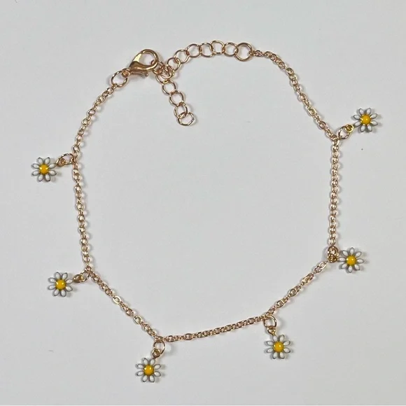 🛑SOLD🛑NEW Set of Two Floral Flower Boho Gold Tone Adjustable Ankle Bracelets - Picture 2 of 8